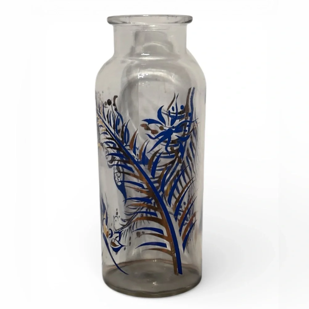 Decorative Glass Vintage Vase with Butterfly Design hand painted Art Deco